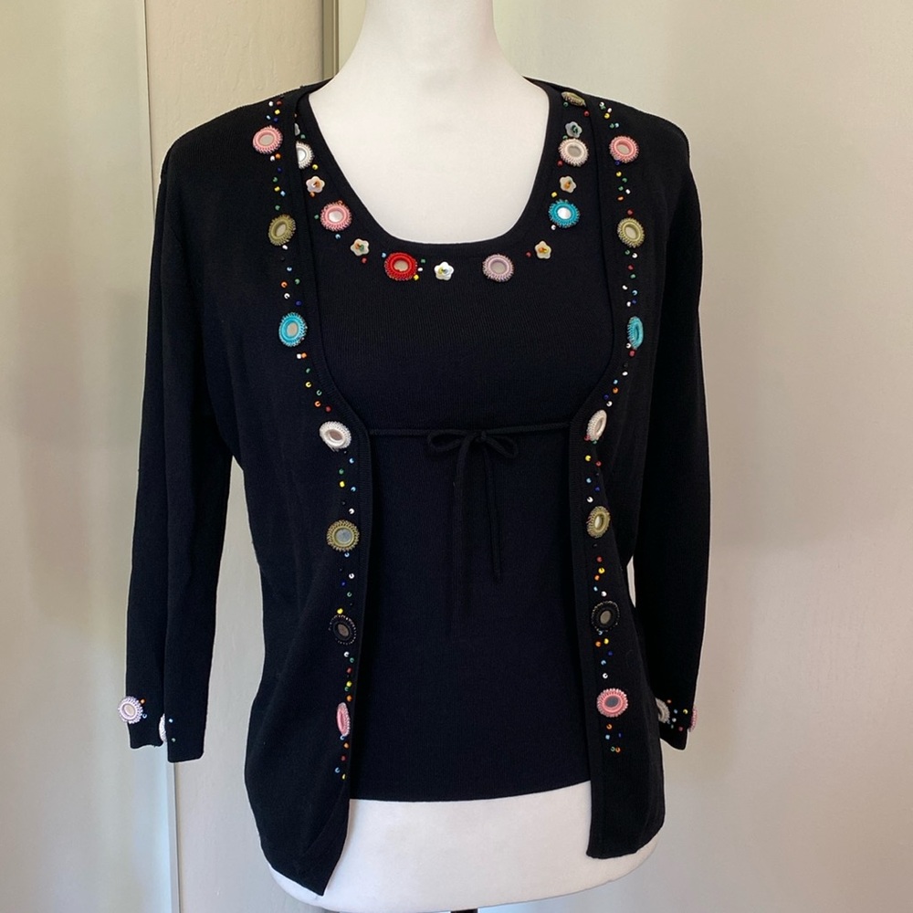 Joseph A. Gorgeous, Mirror & Bead Decorated Twin Set Tank Top and Sweater